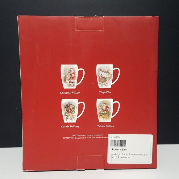 NEW RARE Pottery Set of 4 Pottery Barn Nostalgic Santa Mugs 10.75 OZ Stoneware - Picture 11 of 11